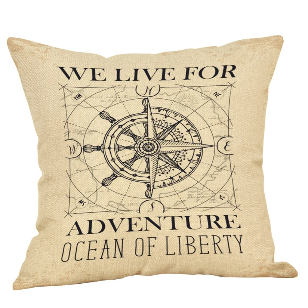 

45*45 cm linen compass printing cushion set helmsman minimalist pattern marine boat pillowcase living room decorative pillowcase