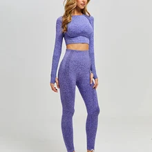 Donne Vitale Senza Soluzione di Continuità Yoga Set di Abbigliamento Palestra di Fitness Leggings + Crea Camicette Vestito di Sport Delle Donne Tuta Lunga Del Manicotto di Usura Attivo