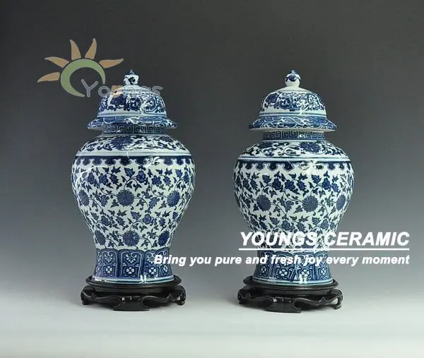 Blue And White Porcelain Ginger Jar Asian Decorative Objects Artistic Decorative Big Size Ceramic Ginger Jar Bottle
