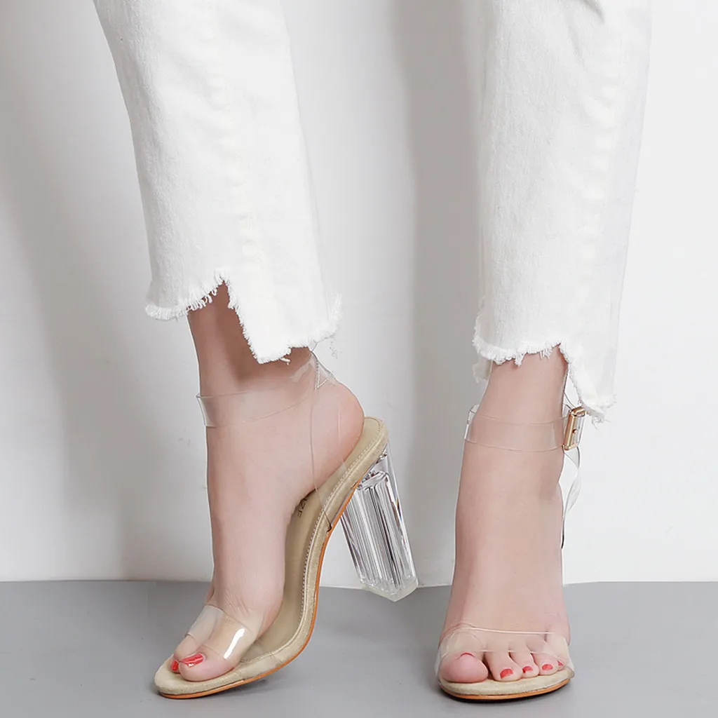 Perimedes Women Transparent Shoes High-Heel Buckle Strap sandals Casual Front& Rear Strap Ladies Shoes Zapatos Mujer