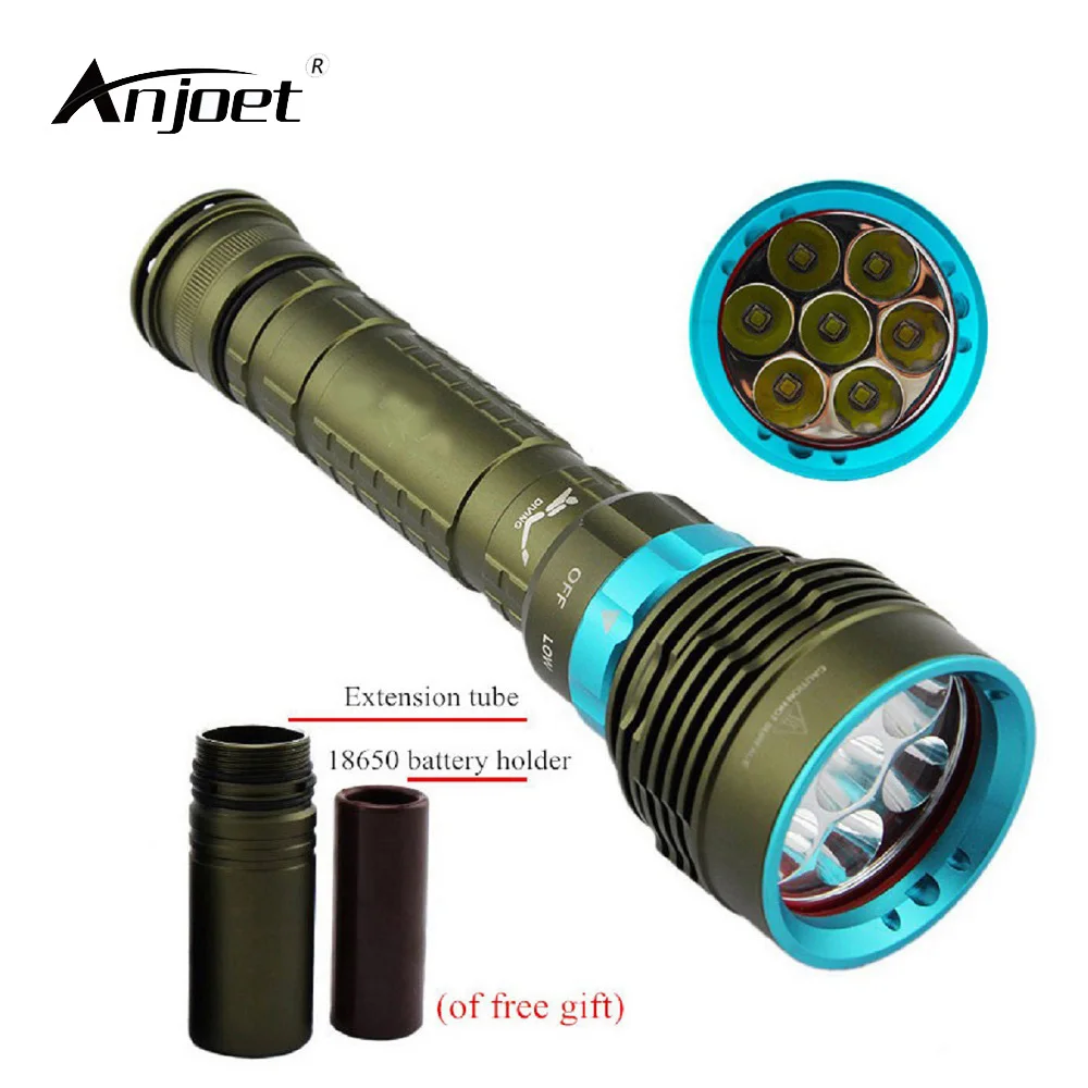 

ANJOET Underwater Diving LED Flashlight 12000LM XM-7*T6 L2 Diver torches for 3x18650 or 26650 battery Camping hiking lighting