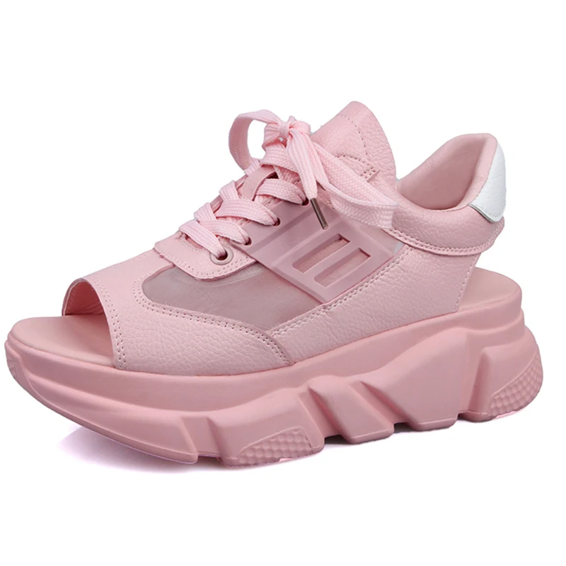 

Sandals Women's Shoes Wedges Sneaker Platform 2019 Lace Up Pink White High Heels Sandals Casual Shoes Woman buty damskie A1-18