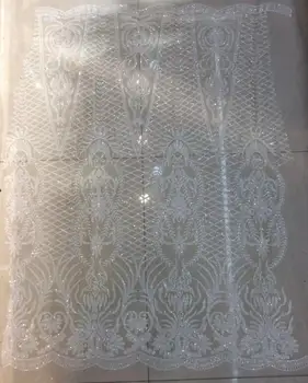 

embroiderd lace fabric Sophia-3.3128 with sequins beautiful Nigerian sequins lace fabric for party dress