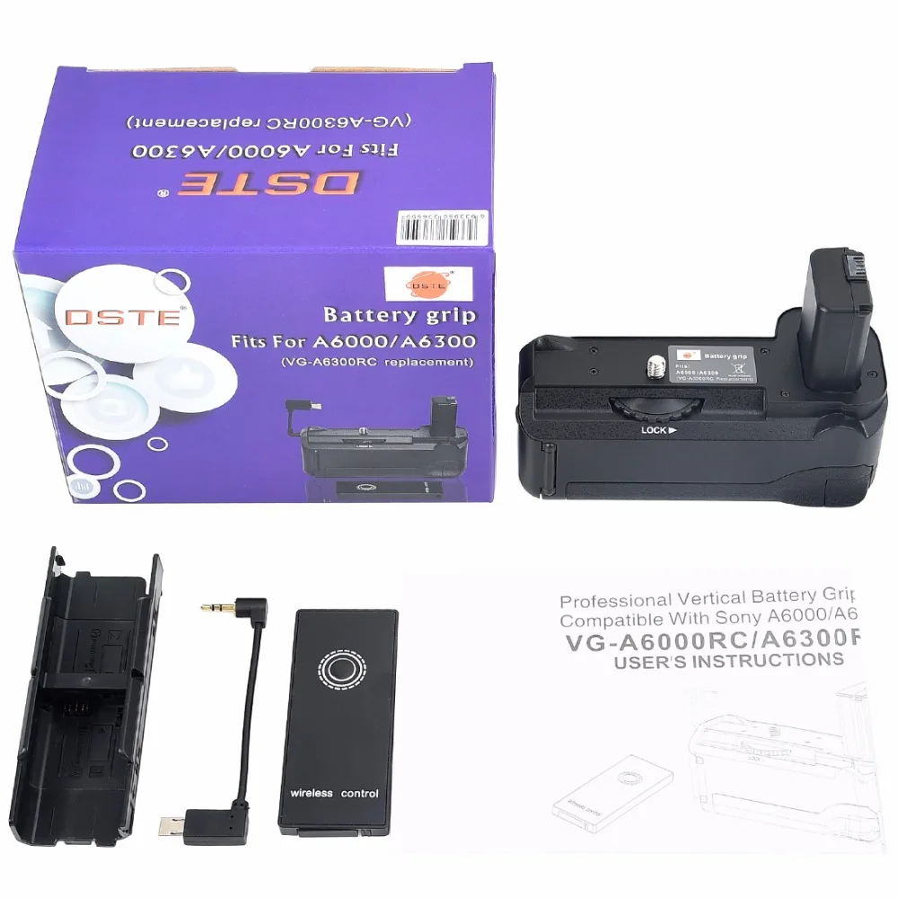 DSTE VG-6300RC Vertical Battery Grip + Romote Control for Sony A6300 A6000 DSLR Camera DSTE VG-6300RC Vertical Battery Grip + Romote Control for Sony A6300 A6000 DSLR Camera