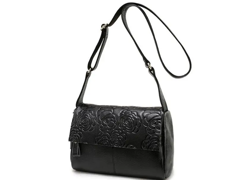

2019 Korean style genuine leather women's small messenger bag flower printing lady's shoulder bag brief flap bag first layer