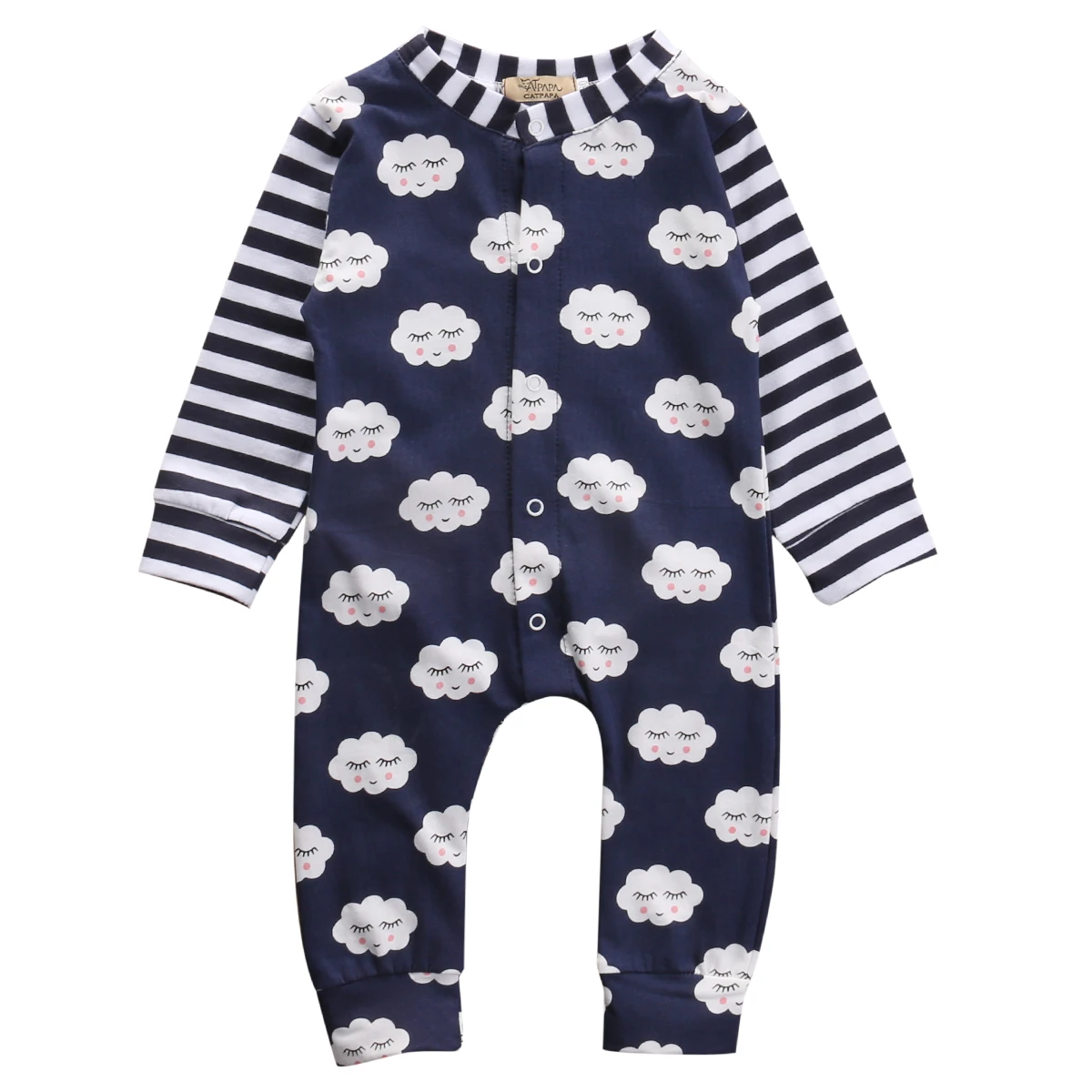 Милый детский Модный комбинезон унисекс для новорожденных мальчиков и девочек с застенчивым облаком; костюм для подвижных игр; одежда в полоску - Цвет: Синий