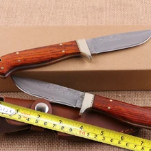 Коллекция Ножи для шашлыков Дамаск Охотничьи ножи палисандр ручки открытый Походные ножи Утилита Тактические Инструменты кожа оболочка