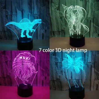 

3D Acrylic 7 Colors LED Novelty Parrot Bird Moulding Table Lamp USB Sleep Night Light Coconut Tree Bedroom Decor Light Fixture