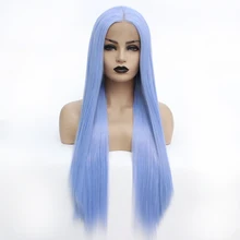 Синтетический парик на кружеве женский прямой светильник синий термостойкий парик из натуральных волос 22-26 дюймов