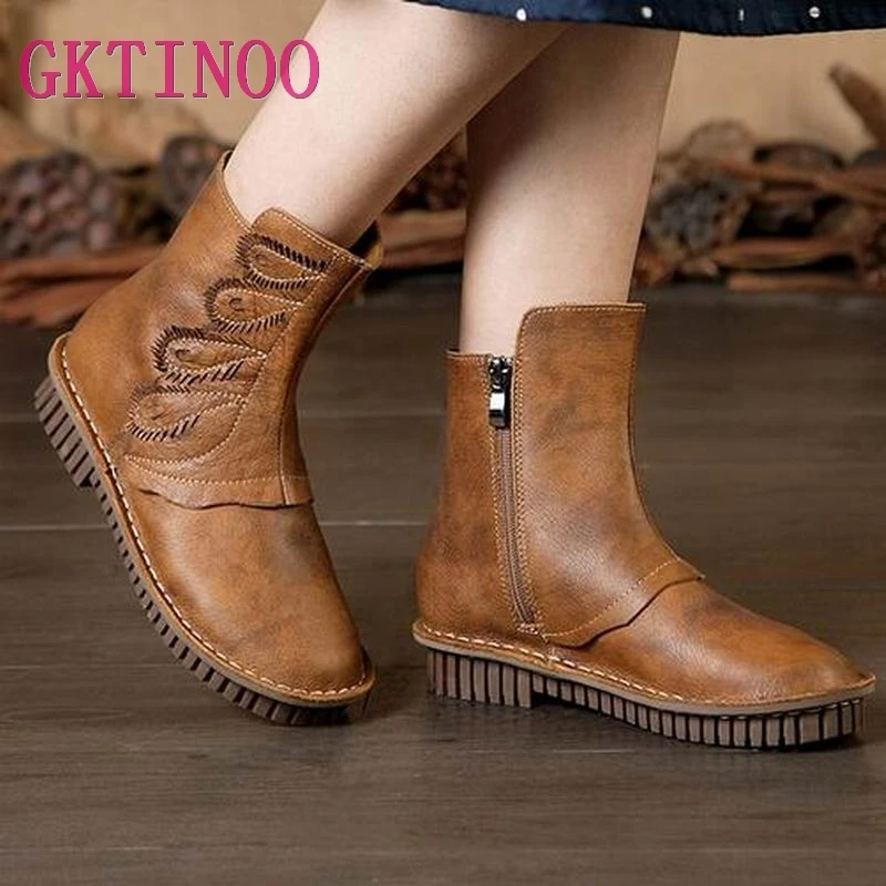 High Quality Mujer Chaussure Women Genuine Leather Boots Casual Ladies Shoes Solid Handmade