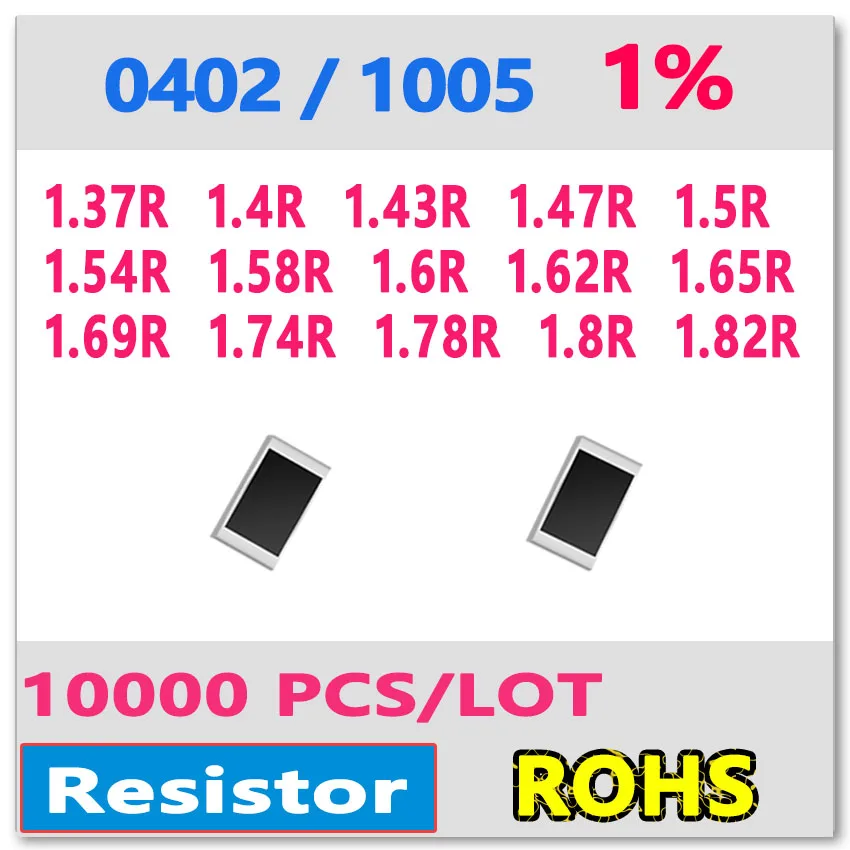 

JASNPROSMA OHM 0402 F 1% 10000 шт. 1.37R 1.4R 1.43R 1.47R 1.5R 1.54R 1.58R 1.6R 1.62R 1.65R 1.69R 1.74R 1.78R 1.8R 1.82R smd 1005