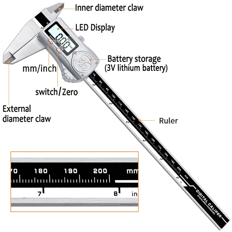 Водонепроницаемый и маслостойкий 0-200 мм измерительный инструмент из нержавеющей стали штангенциркуль электронный цифровой штангенциркуль Калибр микрометр+ коробка