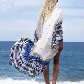 

Beach Dress Kaftan Pareo Sarongs Geometric print Sexy Cover-Up Chiffon Bikini Swimsuit Bathing Suit Cover Ups Robe De Plage