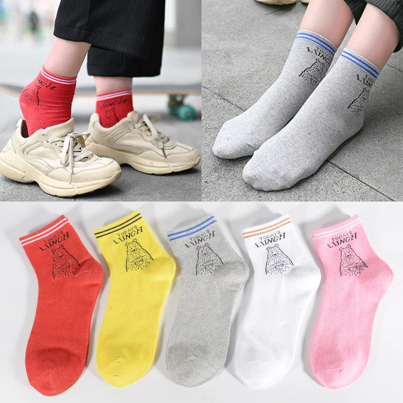 

5 pairs/lot spring womens socks 2018 japanese stripe harajuku Letter printing funny socks Prevent stinky cotton socks women sox