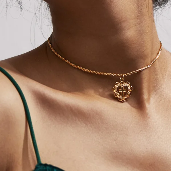 Colar Feminino Gold Necklace Cross Religious Jewelry Necklace Choker