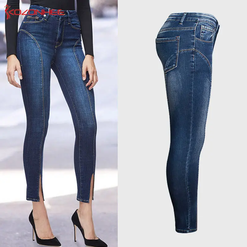 New Side Stripe Stretch Jeans Women High Wais unique design Jeans Elasticity Skinny pencil Women Jeans #124