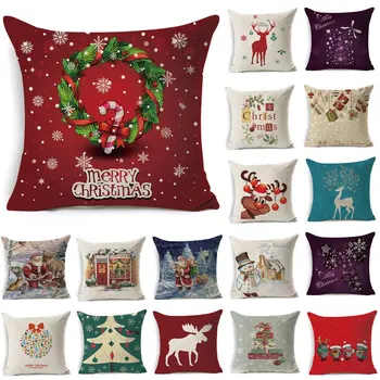 

1Pcs 43*43cm Christmas Tree Deer Pattern Cotton Linen Throw Pillow Cushion Cover Car Home Sofa Decorative Pillowcase 40483