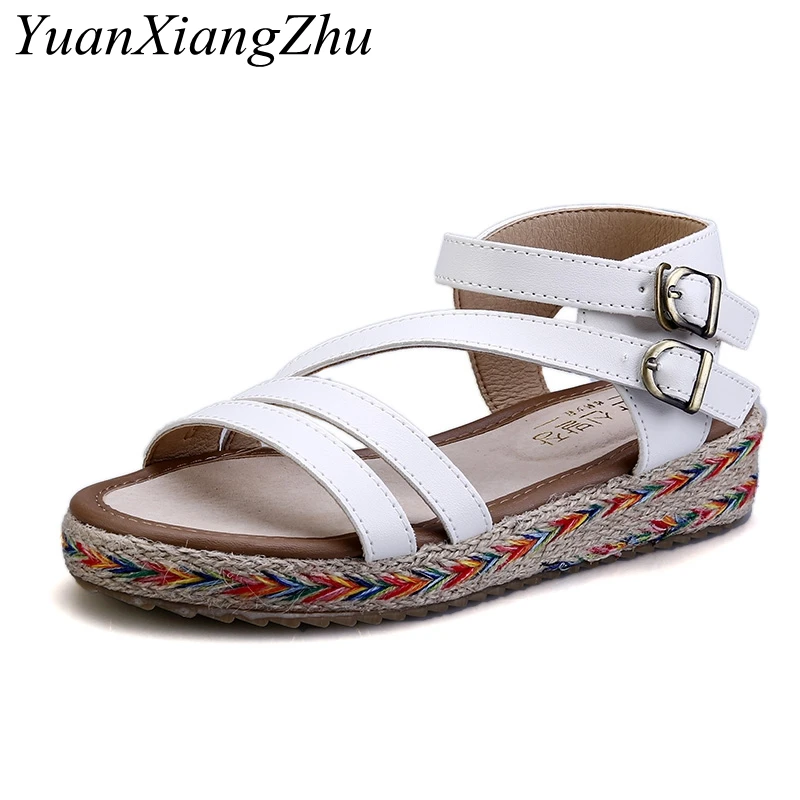 

Genuine Leather Women Sandals 2018 Summer New Rome Women Flat Sandals Brands Platform Casual Large Size Women's Shoes 34-43 Size