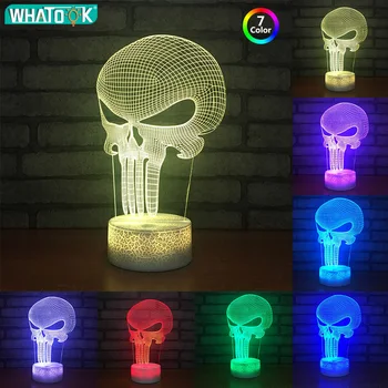

New Arrival Punisher Skull 3D Night Lamp Multi-colored Bulbing Light Acrylic 3D Hologram Illusion for Home Bedroom Decoration