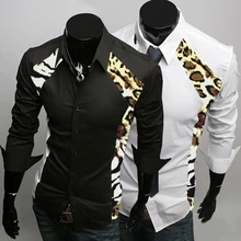2016 high quality classic men’s shirts leopard grain decoration lapel long sleeve shirt size M – XXL free shipping 700-A13