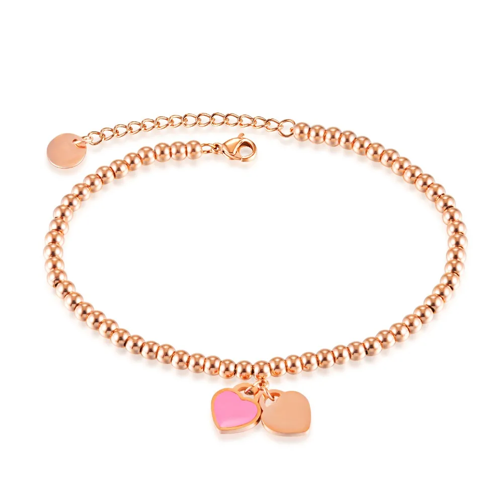 The new European fashion version of the foot chain titanium steel ball enamel hearts