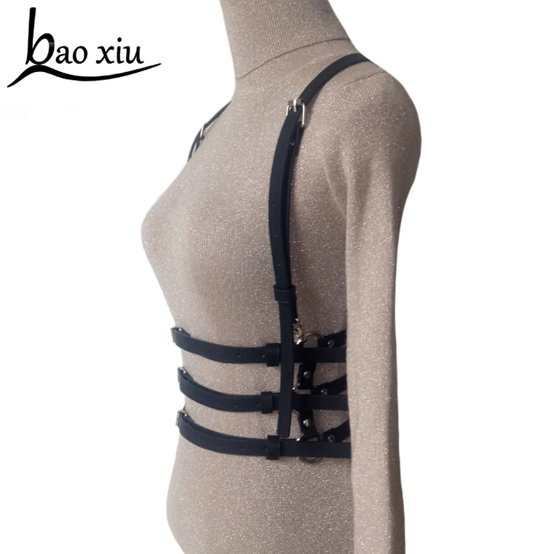 

Sexy Women Multilayer Belts Punk Halterneck Choker Gothic Leather Harness Bondage Cage Bustier Corset Sculpting Chest Waist Belt