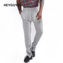 Heyguys 2017 moda pantalón hombres slim pantalones elásticos de fitness hombres de hip hop pantalones de moda gris de la cremallera desgaste de la calle(China (Mainland))