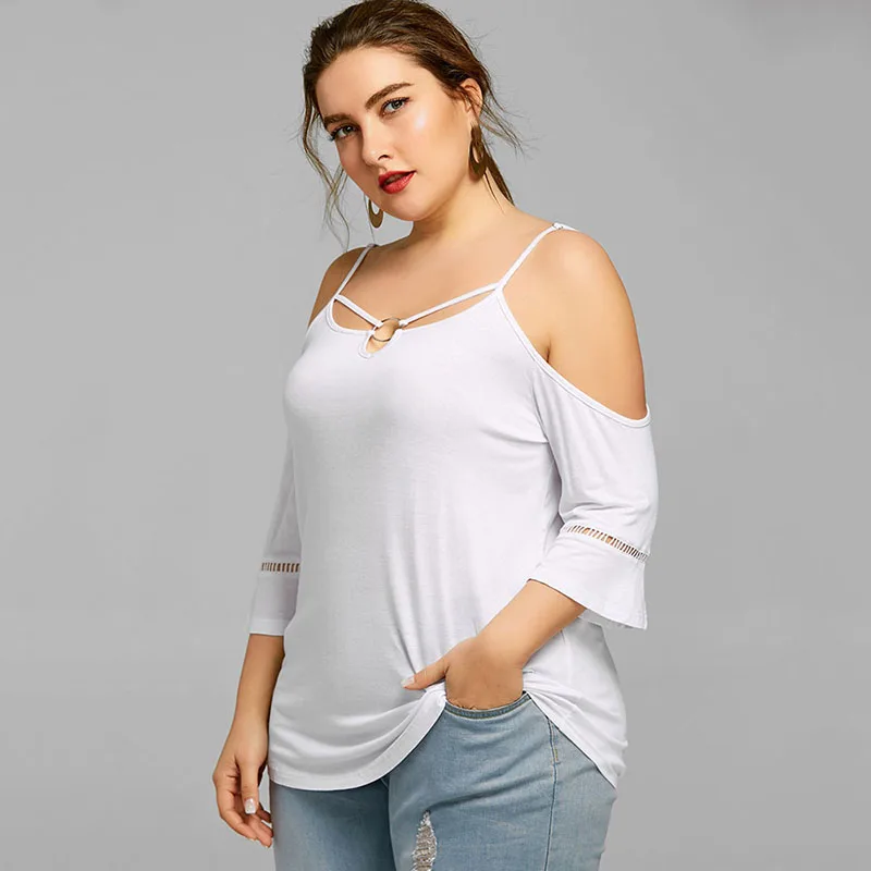 PlusMiss плюс размер 5XL сексуальное с открытыми плечами Boho пляжные Топы женские