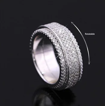 

Classic Fashion Jewelry Stunning 925 Sterling Silver Filled 5A White CZ Zirconia Party Rotatable Wedding Lady Band Ring Gift