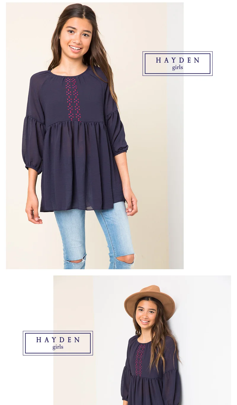 Girls Embroidered Peasant Top G3057-12