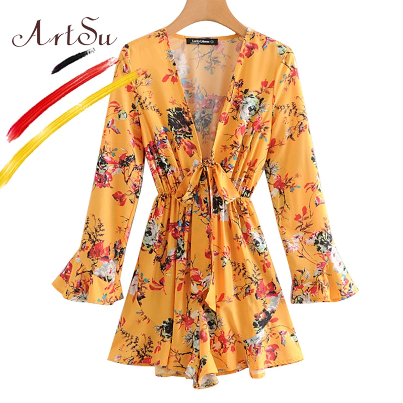 yellow floral playsuit