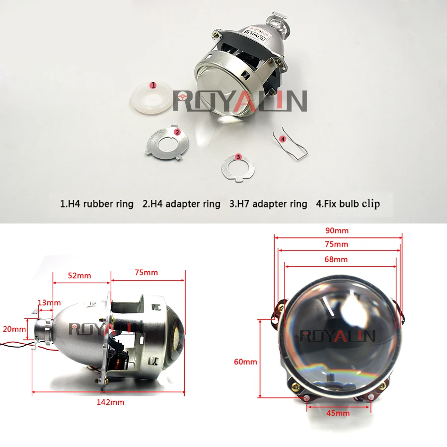 US $36.99 ROYALIN Carstyling HID H1 Bi Xenon Headlight Projector Lens 30 Inch Full Metal LHD RHD for H4 H7 9005 9006 Auto Light Retrofit