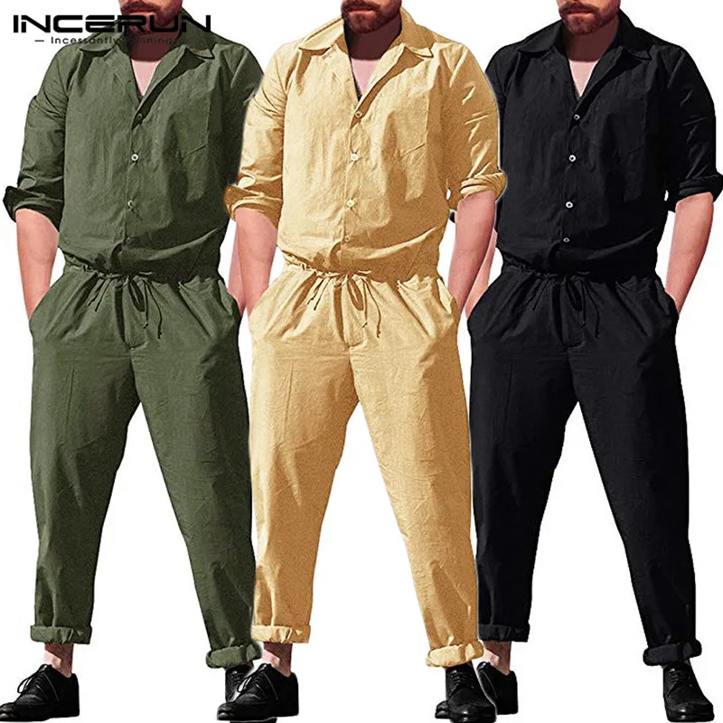 INCERUN мужские широкие с длинным рукавом Модные Карманы Сплошной цвет свободные сиамские брюки уличное платье рабочая одежда мужской комбинезон 5XL