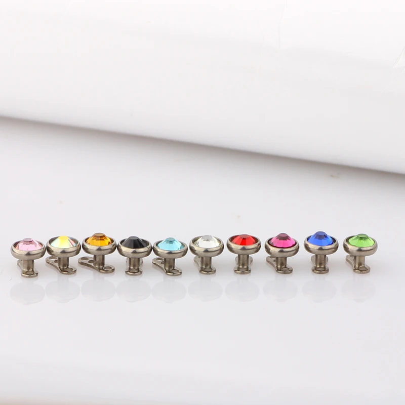 JUNLOWPY Titanium 316L micro Skin Diver Dermal Piercing Crystal dermal  Jewelled Piercings Top Rings Hide in Body Jewelry
