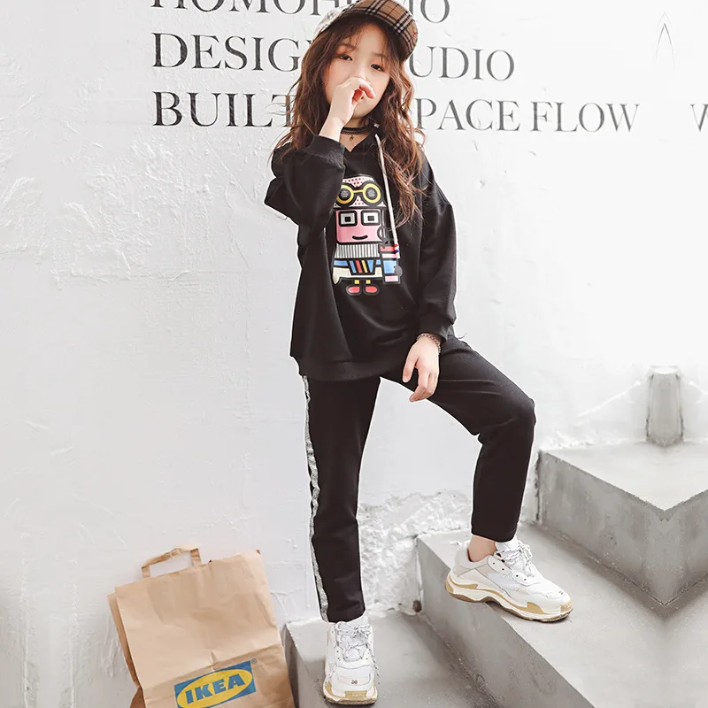 

Long Sleeve Cartoon Sets for Little Girl 2018 Autumn Two pieces Hooded Pants Girls Tracksuits age 4 5 6 7 8 9 10 12 years Kids
