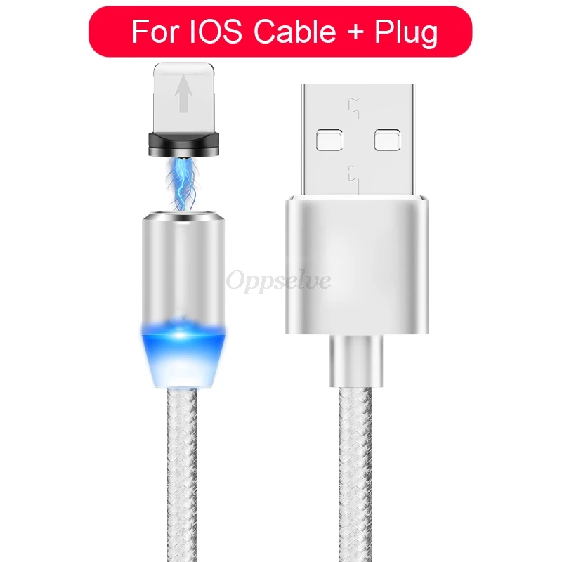Oppselve Магнитный кабель Micro USB C адаптер для быстрой зарядки телефона Microusb type-C магнитное зарядное устройство type C для iPhone samsung Xiaomi - Цвет: Silver iOS Cable