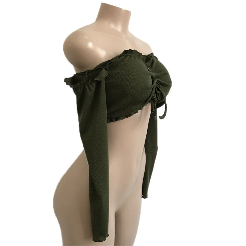 fashion folds autumn sexy strapless crop tops-8