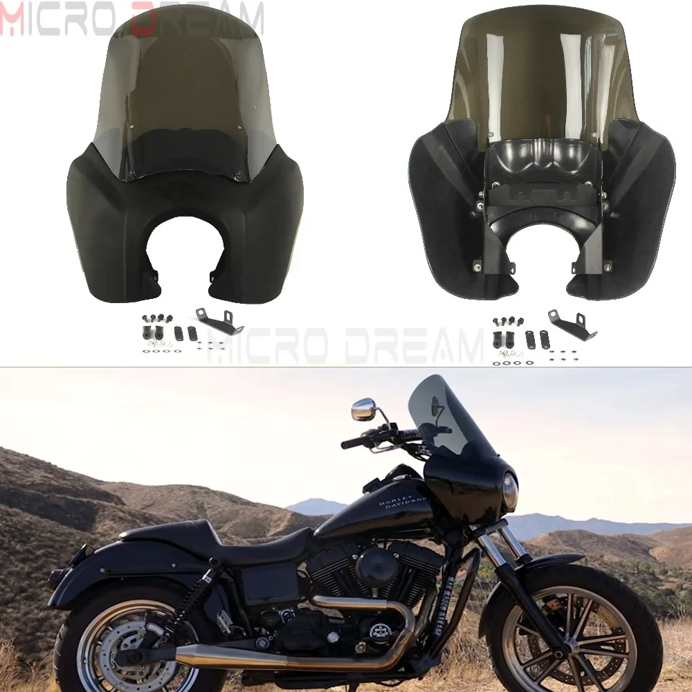 

Black Headlight Fairing w/ Smoke Windshield Windscreen Kit For Harley Dyna Low Rider Super Glide Fat Bob FXD FXR 1987-2017