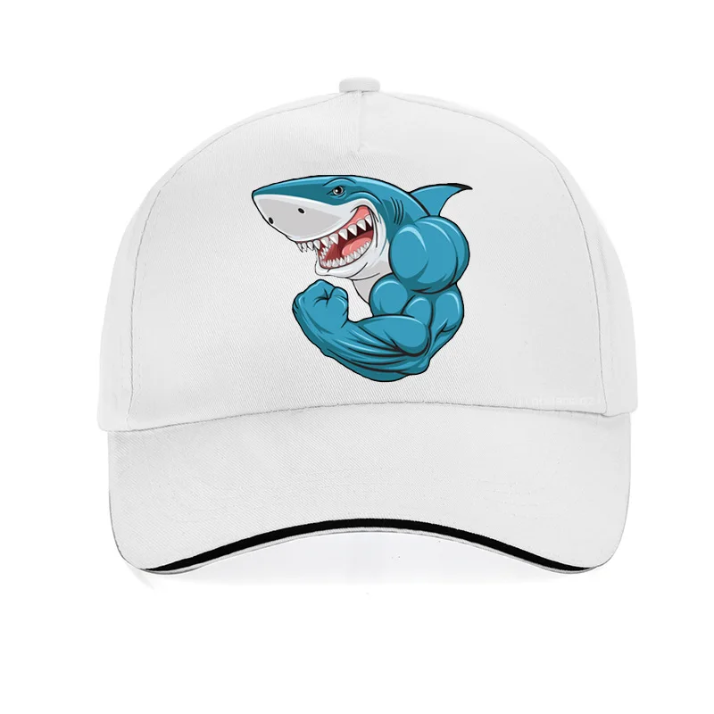 Бейсбольная кепка с мультяшными мышцами и акулами; модная кепка-боксер; регулируемая шапка для папы; Хип-хоп бейсболки - Цвет: Белый