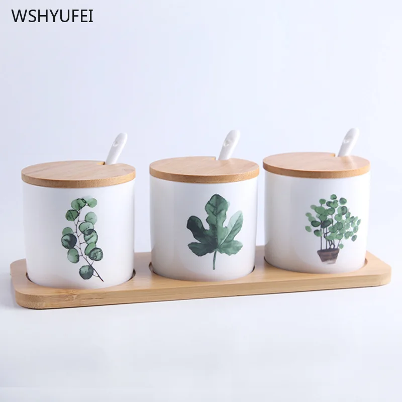 

Direct selling ceramic seasoning bottle set Nordic seasoning jar creative home green planting seasoning box home kitchen storage