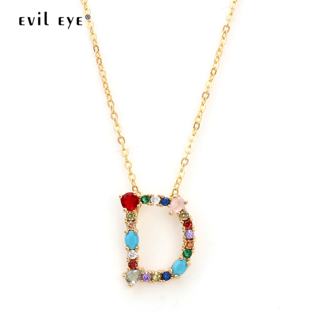 

EVIL EYE Pendant Necklace Gold Color Long Chain 26 Initial Letter Necklace CZ Micro Pave Charm Jewelry for Women Female EY6266
