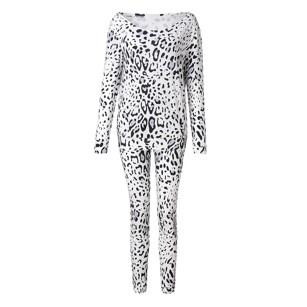 2 шт., женские камуфляжные костюмы, комплект одежды для отдыха, женский спортивный костюм размера плюс, Дамский Камуфляжный Леопардовый принт, LooseLongSlee - Цвет: White