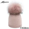 Bonnet en tricot pour enfants | Pom Pom Pom en fourrure de raton laveur, bonnet d'hiver pour garçons et filles, bonnet chaud en os de marque pour enfants ► Photo 1/6
