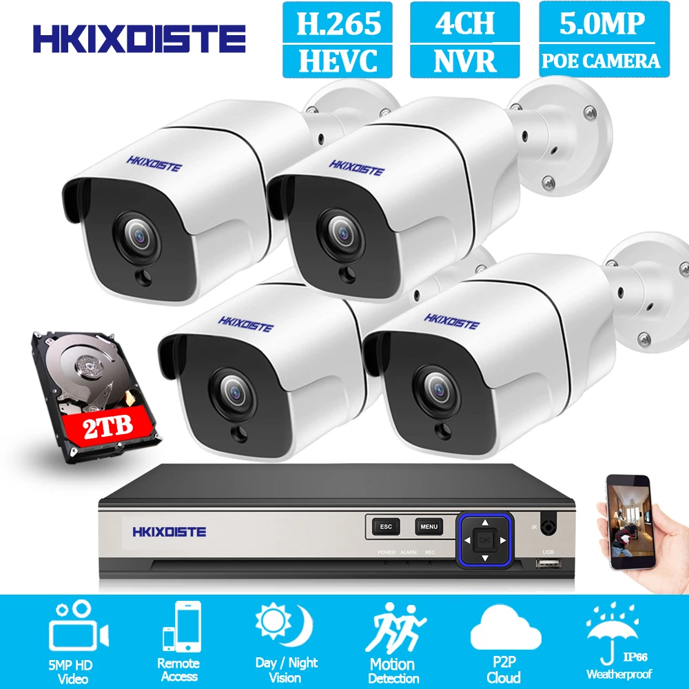 

4CH 5.0MP Home Security NVR POE CCTV Camera System 5MP SONY 5MP 2592X1944 Outdoor Night Vision Surveillance Kit
