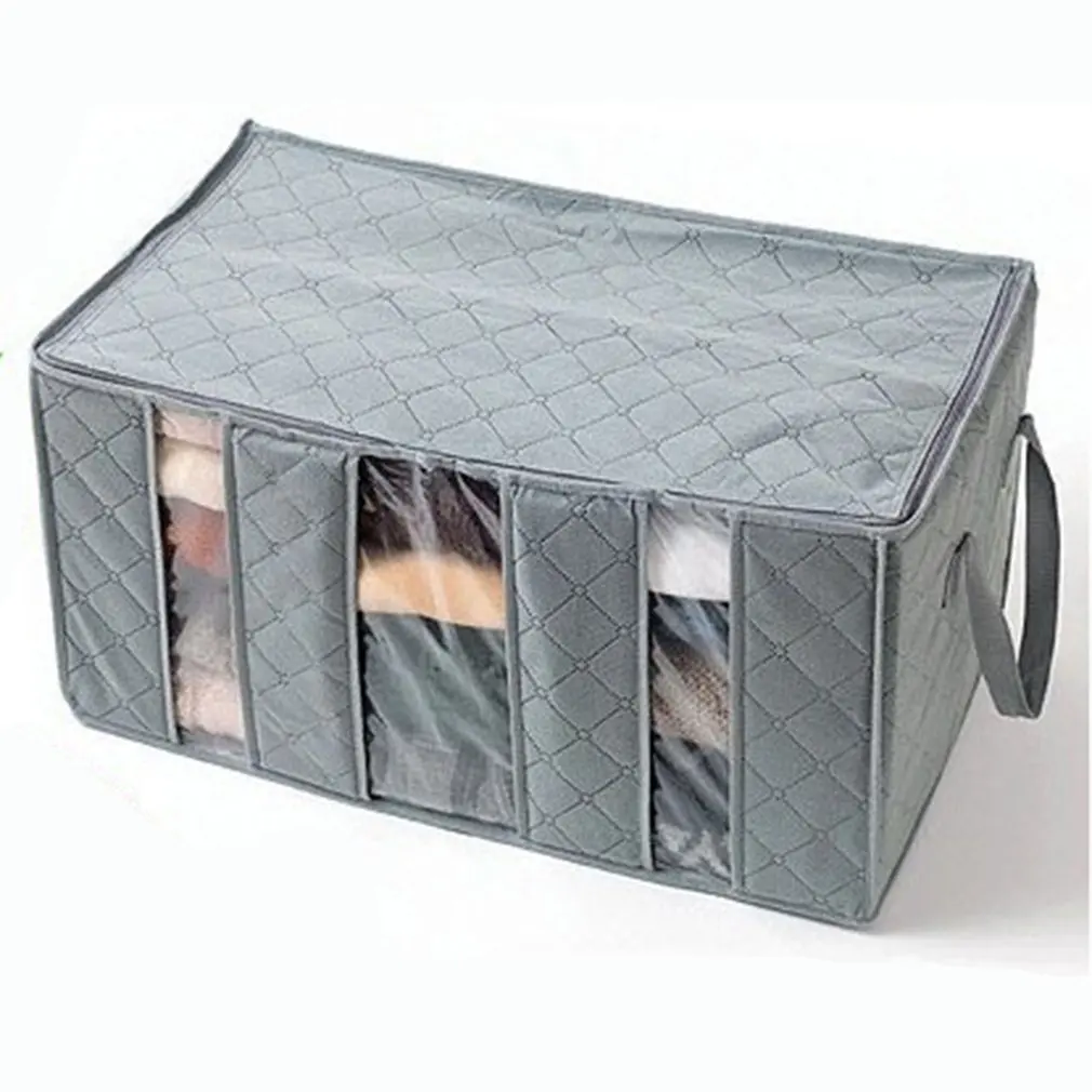 

65L Bamboo Charcoal Three-Grid Transparent Storage Box Anti-Bacterial Perspective Clothes Storage Box Closet Sweater Organizer