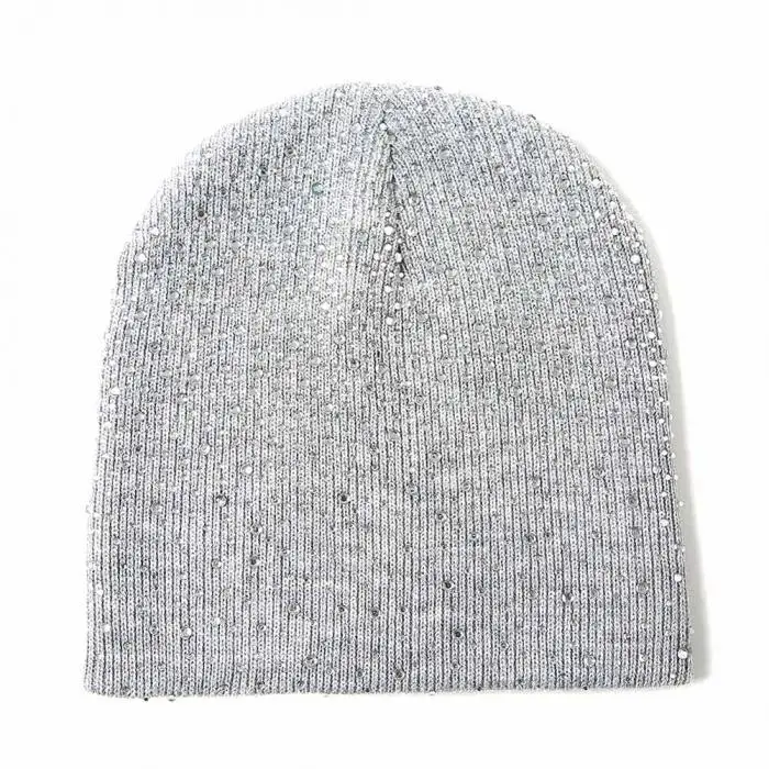 Осенне-зимняя вязаная шапка, теплая шапка с кристаллами, Женская Повседневная шапка для активного отдыха FS99