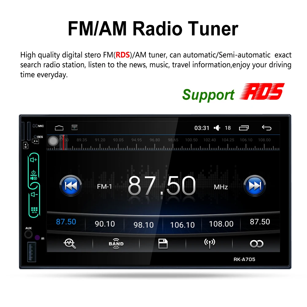 Perfect 7"HD Car Multimedia Player For Universal Quad Core Android 6.0 1024*600 HD Full Touch Screen Double 2 Din Car Radio Head Unit 2