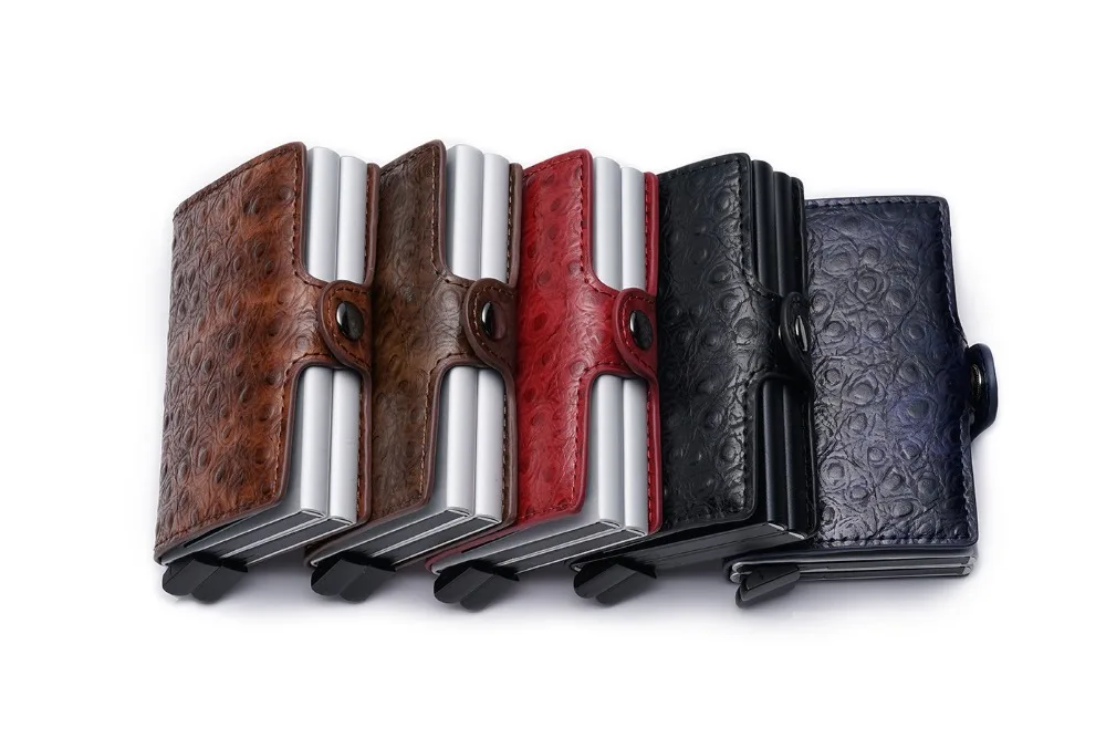 Nouveau cuir véritable Aluminium Wallet RFID Bloquant poche titulaire de carte de crédit Case