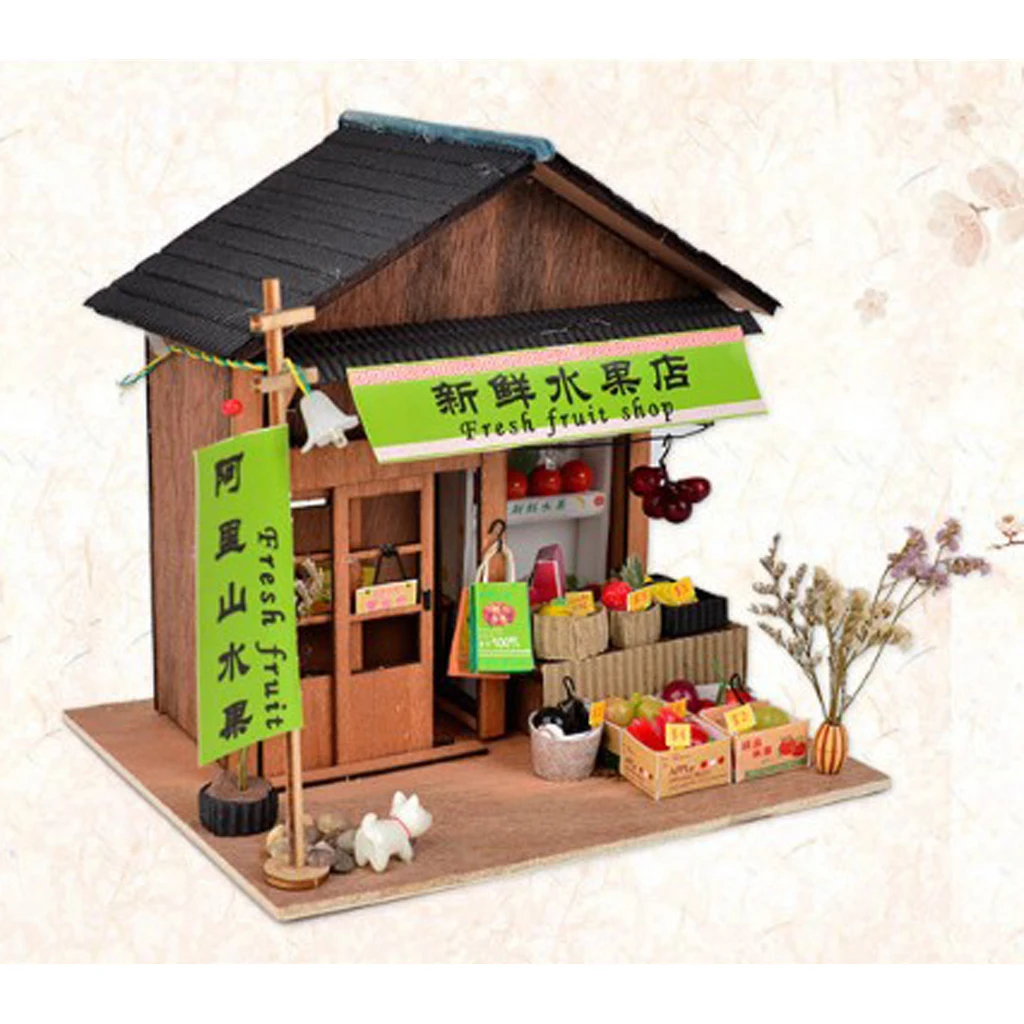 1/24 DIY Wooden Dollhouse Miniature Kits - Antique Fresh Fruit Shop with Various Fruit