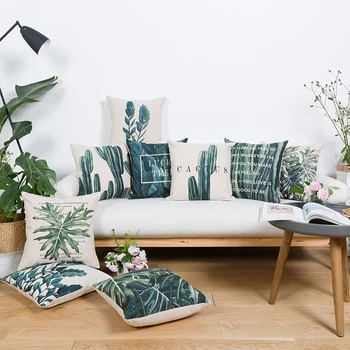 

Drop Ship Nordic Green Leaves Pillow Cover Cactus Cushion Cover Home Decor Pillowcase Decorative Throw Pillow Sham